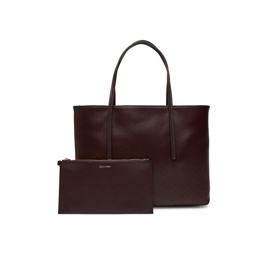 Torebka Calvin Klein Emblem Aop Small Tote LV04F3267G Bordowy ze sklepu eobuwie.pl w kategorii Torby Shopper bag - zdjęcie 184799830
