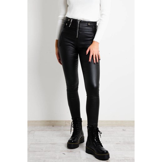 CZARNE SPODNIE WOSKOWANE PUSH UP- BARDZO WYSOKI STAN Olika M wyprzedaż olika.com.pl