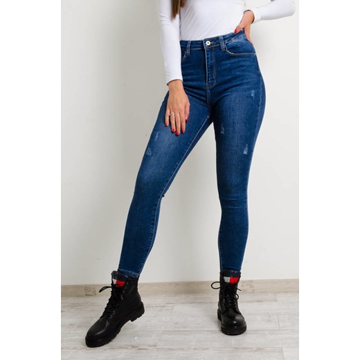 CIEMNE SPODNIE JEANSOWE Z PRZETARCIAMI-WYSOKI STAN Olika S olika.com.pl