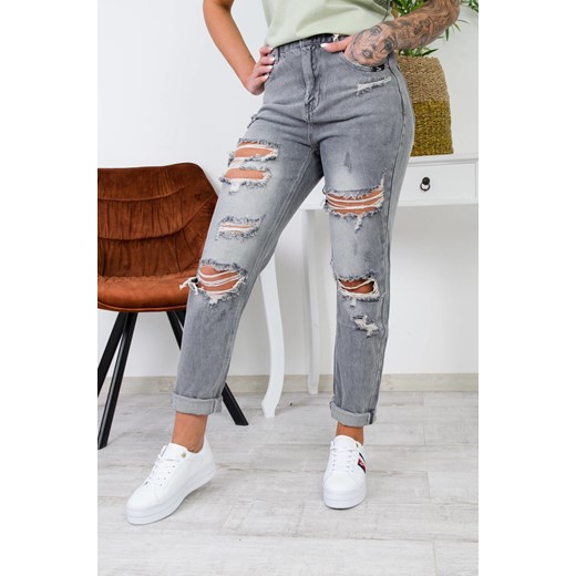 SZARE JEANSY MOM FIT Z DZIURAMI -WYSOKI STAN Olika XS okazja olika.com.pl