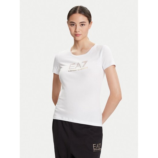 EA7 Emporio Armani T-Shirt 8NTT67 TJDQZ 1100 Biały Skinny Fit ze sklepu MODIVO w kategorii Bluzki damskie - zdjęcie 184811791
