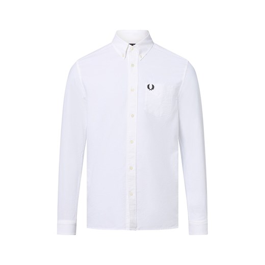 Fred Perry Męska koszula bawełniana Mężczyźni Slim Fit Bawełna biały jednolity ze sklepu vangraaf w kategorii Koszule męskie - zdjęcie 184813362