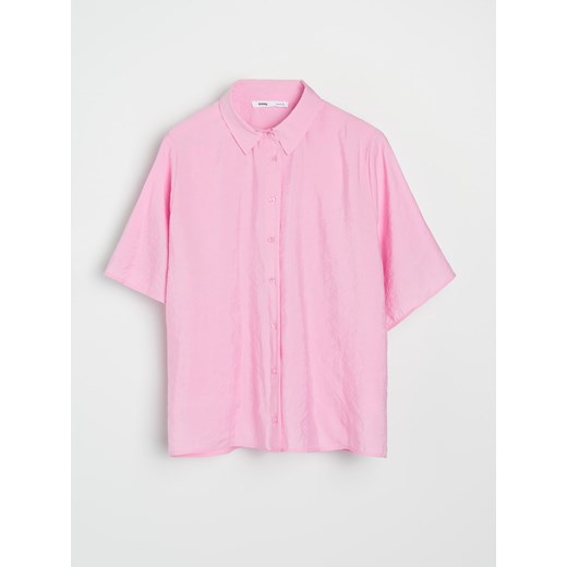 Sinsay - Koszula z krótkim rękawem i kołnierzykiem z modalem - różowy Sinsay XS Sinsay