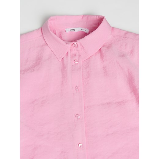 Sinsay - Koszula z krótkim rękawem i kołnierzykiem z modalem - różowy Sinsay M Sinsay