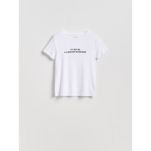 Reserved - T-shirt z napisem - biały ze sklepu Reserved w kategorii Bluzki damskie - zdjęcie 184816592