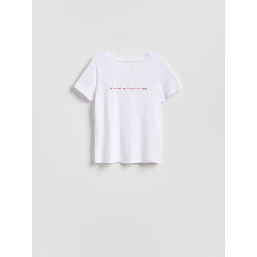 Reserved - T-shirt z napisem - biały ze sklepu Reserved w kategorii Bluzki damskie - zdjęcie 184816594