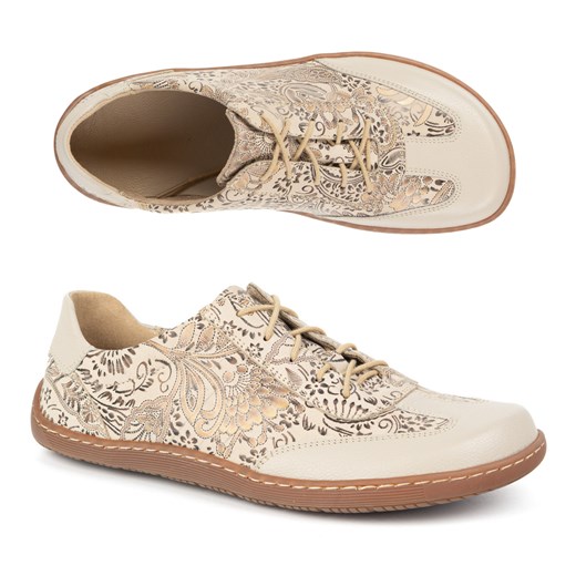 Buty BAREFOOT damskie skórzane minimalistyczne 1287 beżowe ze sklepu butyolivier w kategorii Półbuty damskie - zdjęcie 184816613