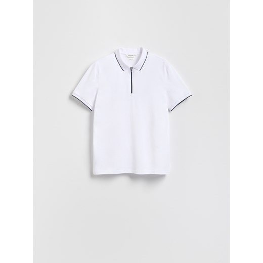 Reserved - Koszulka polo z merceryzowaną bawełną - biały ze sklepu Reserved w kategorii T-shirty męskie - zdjęcie 184818371