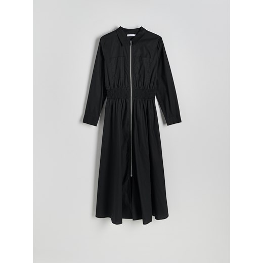Reserved - Bawełniana sukienka maxi z kołnierzykiem - czarny Reserved L Reserved wyprzedaż