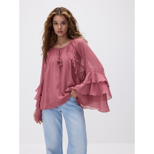 Reserved - Bluzka z falbanami - brudny róż ze sklepu Reserved w kategorii Bluzki damskie - zdjęcie 184820493