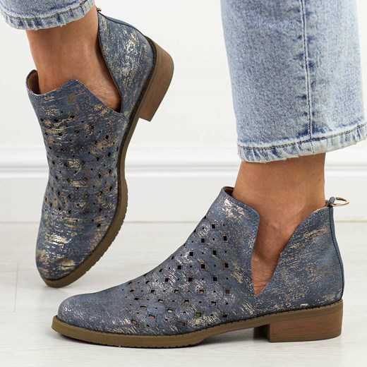 Niebieskie jeans wiosenne ażurowe botki damskie M.Daszyński Sa62-102 ze sklepu suzana.pl w kategorii Botki - zdjęcie 184822212