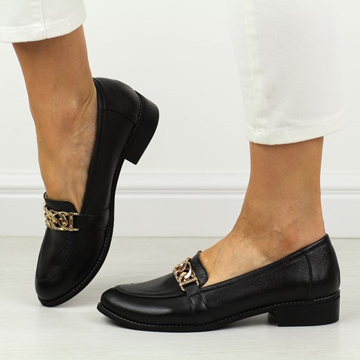 Czarne skórzane Polskie mokasyny damskie Deoni P126/c ze sklepu suzana.pl w kategorii Mokasyny damskie - zdjęcie 184823210