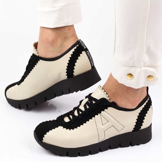 Beżowe skórzane Polskie półbuty damskie Aga 9399 ze sklepu suzana.pl w kategorii Półbuty damskie - zdjęcie 184826711