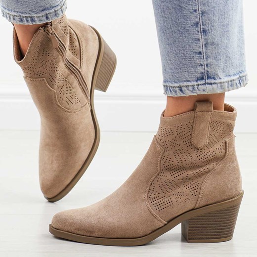 Beżowe jesienne botki damskie, kowbojki S.Barski 061 ze sklepu suzana.pl w kategorii Botki - zdjęcie 184826902