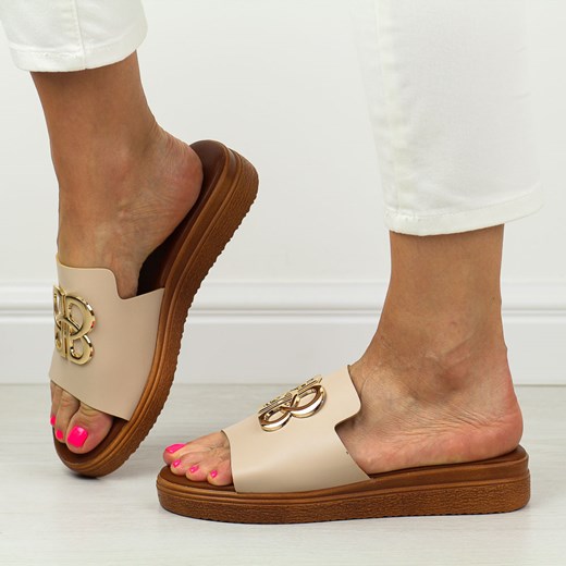 Beżowe płaskie klapki damskie Vinceza 73501 ze sklepu suzana.pl w kategorii Klapki damskie - zdjęcie 184827162