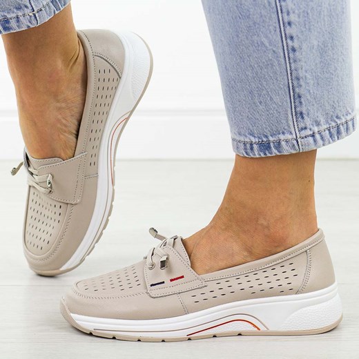 Beżowe ażurowe skórzane półbuty damskie S.Barski 871 ze sklepu suzana.pl w kategorii Półbuty damskie - zdjęcie 184828203