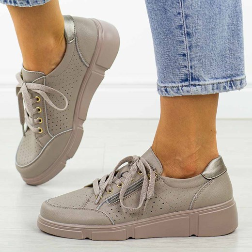 Taupe skórzane półbuty damskie Vinceza 88019 ze sklepu suzana.pl w kategorii Półbuty damskie - zdjęcie 184829192