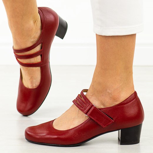 Czerwone skórzane Polskie czółenka damskie na obcasie Gregors 1104 ze sklepu suzana.pl w kategorii Czółenka - zdjęcie 184833024