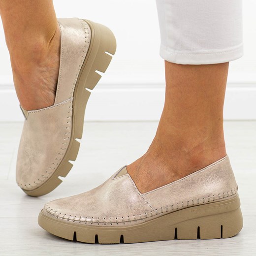 Złote skórzane półbuty damskie Filippo Dp6161/25 ze sklepu suzana.pl w kategorii Półbuty damskie - zdjęcie 184835402