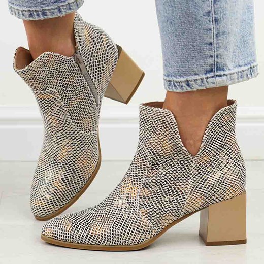 Złote ażurowe botki damskie na obcasie M.Daszyński Sa217-6 ze sklepu suzana.pl w kategorii Botki - zdjęcie 184838362