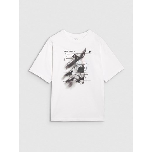 T-shirt dziecięcy z nadrukiem 4F 4FJRSS25TTSHU3295 - biały ze sklepu Sportstylestory.com w kategorii T-shirty chłopięce - zdjęcie 184839410