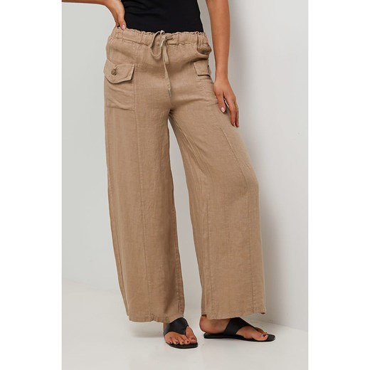 Le Monde du Lin Lniane spodnie w kolorze beżowym Le Monde Du Lin 40/42 Limango Polska okazyjna cena