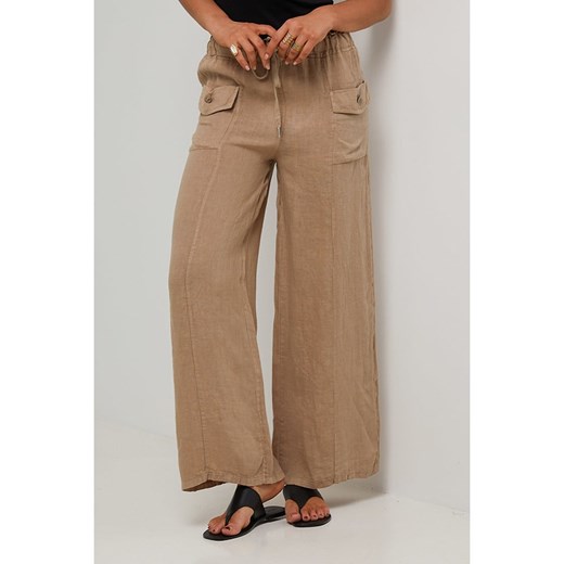 Le Monde du Lin Lniane spodnie w kolorze beżowym Le Monde Du Lin 40/42 okazja Limango Polska