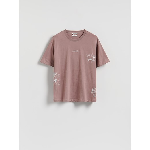 Reserved - T-shirt boxy z nadrukiem - różowy ze sklepu Reserved w kategorii T-shirty męskie - zdjęcie 184848410