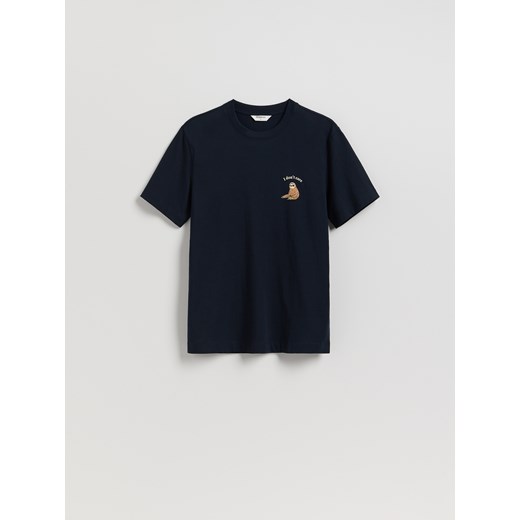 Reserved - T-shirt regular z nadrukiem - granatowy ze sklepu Reserved w kategorii T-shirty męskie - zdjęcie 184848424