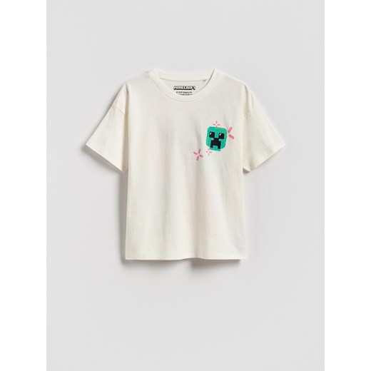 Reserved - Bawełniany t-shirt Minecraft - złamana biel ze sklepu Reserved w kategorii Bluzki dziewczęce - zdjęcie 184848441