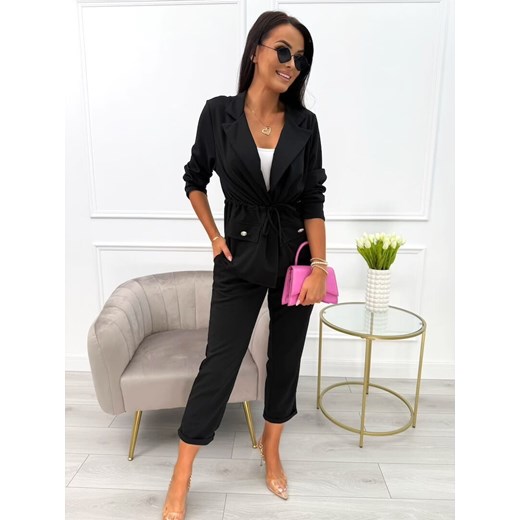 Czarny Komplet Narzutka + Spodnie Modnakiecka.pl 40 ModnaKiecka.pl