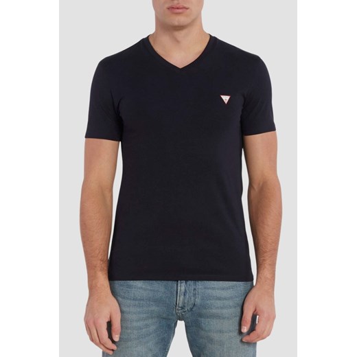 GUESS Granatowy męski t-shirt z małym logo, Rozmiar S ze sklepu outfit.pl w kategorii T-shirty męskie - zdjęcie 184851834
