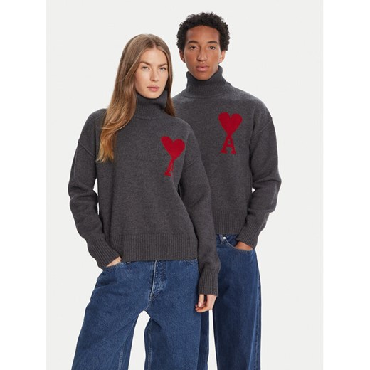 AMI PARIS Sweter BFUKS006.018 Szary Regular Fit ze sklepu MODIVO w kategorii Swetry męskie - zdjęcie 184852911