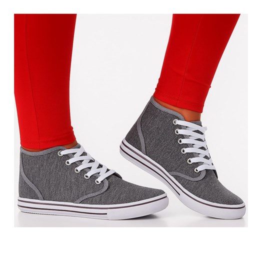Wysokie trampki damskie szare /C6-3 13873 S097/ ze sklepu Pantofelek24.pl w kategorii Trampki damskie - zdjęcie 184853472