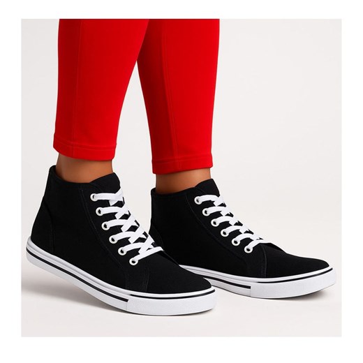 Wysokie trampki damskie Czarne /A5-3 13874 S097/ ze sklepu Pantofelek24.pl w kategorii Trampki damskie - zdjęcie 184853494