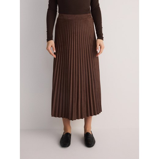 Reserved - Plisowana spódnica z imitacji zamszu - brązowy Reserved L okazja Reserved