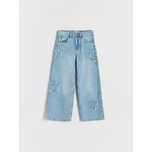 Reserved - Jeansy super wide leg z aplikacją - niebieski Reserved 146 (10 lat) wyprzedaż Reserved