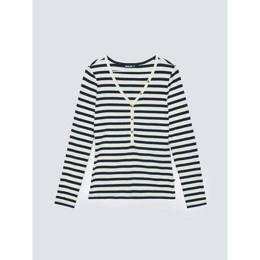 Bluzka damska z dekolotem v-neck w paski granatowa Mella 403 ze sklepu Big Star w kategorii Bluzki damskie - zdjęcie 184856712