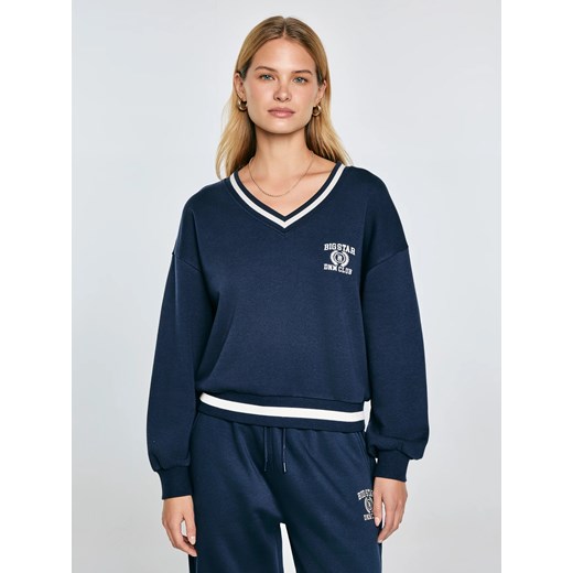 Bluza damska w stylu college z haftem z dekoltem v-neck granatowa Gabriella 403 ze sklepu Big Star w kategorii Bluzy damskie - zdjęcie 184856801