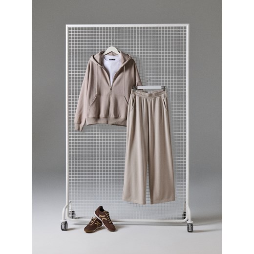 Sinsay - Spodnie z szeroką nogawką - beżowy Sinsay L Sinsay