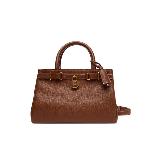 Torebka Tommy Hilfiger American Icon Mini Tote Leather AW0AW17926 Brązowy ze sklepu eobuwie.pl w kategorii Kuferki - zdjęcie 184871262