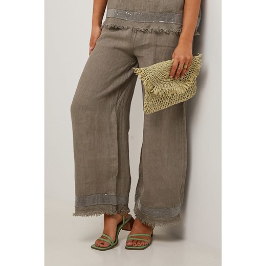 Le Monde du Lin Lniane spodnie w kolorze brązowym ze sklepu Limango Polska w kategorii Spodnie damskie - zdjęcie 184873484