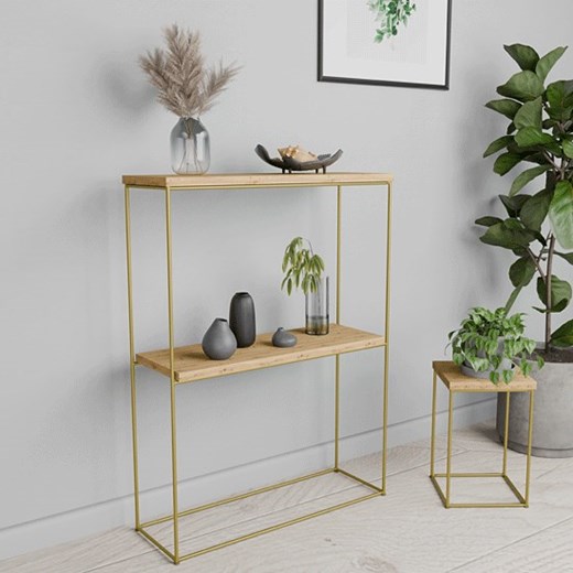 Nowoczesna konsola pod lustro dąb artisan + złoty - Blox 5X Elior One Size Edinos.pl