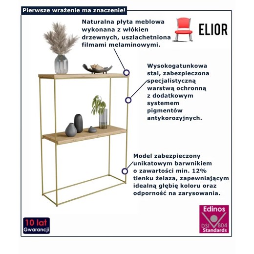 Nowoczesna konsola pod lustro dąb artisan + złoty - Blox 5X Elior One Size Edinos.pl