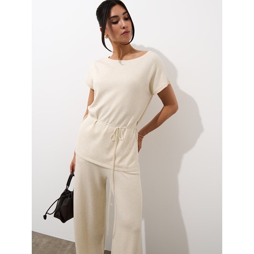 Mohito - Beżowa bluzka z wiązaniem - beżowy Mohito L Mohito