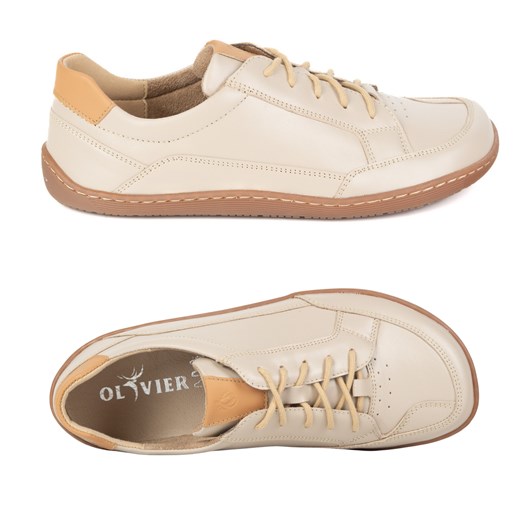 BAREFOOT Damskie minimalistyczne sneakersy skórzane OLIVIER 1282 beżowe ze sklepu butyolivier w kategorii Półbuty damskie - zdjęcie 184879253