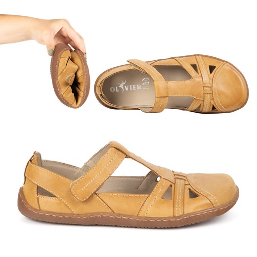 Buty damskie BAREFOOT Ultralekkie półsandały Olivier 1285 na rzep rude ze sklepu butyolivier w kategorii Półbuty damskie - zdjęcie 184879263