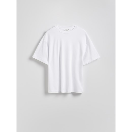 Reserved - T-shirt oversize z merceryzowanej bawełny - biały ze sklepu Reserved w kategorii Bluzki damskie - zdjęcie 184883394