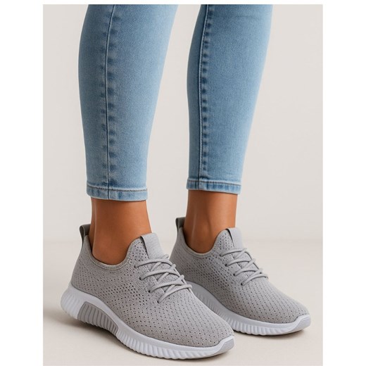 Wsuwane ażurowe szare buty sportowe /A9-2 17988 T281/ ze sklepu Pantofelek24.pl w kategorii Buty sportowe damskie - zdjęcie 184886520