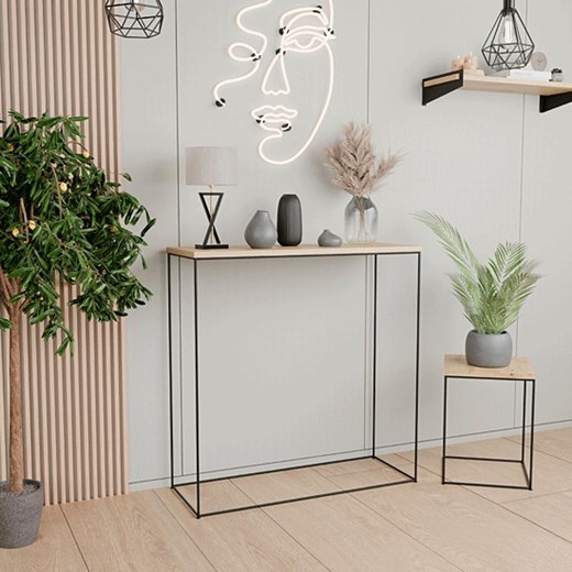 Nowoczesna konsola do przedpokoju dąb artisan + czarny - Irix 4X Elior One Size wyprzedaż Edinos.pl